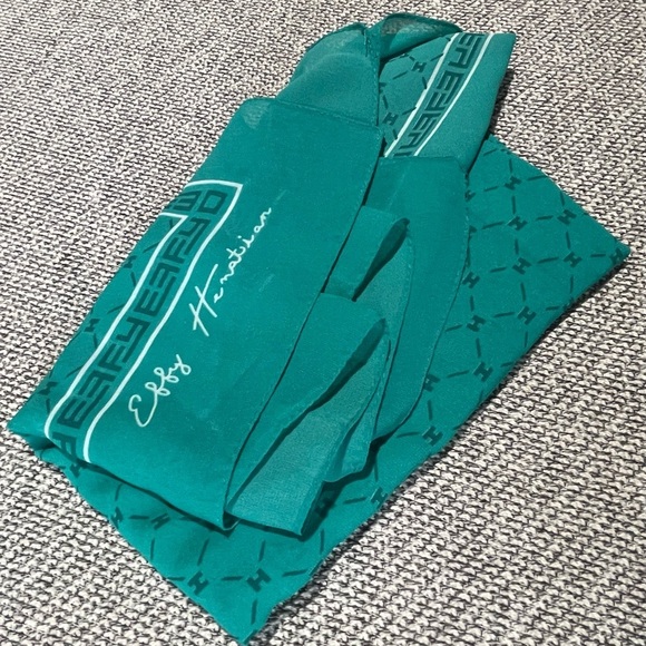Effy Hematian Sheer Scarf Teal Turquoise Sheer Signature 18.5 x 58 - Picture 9 of 16